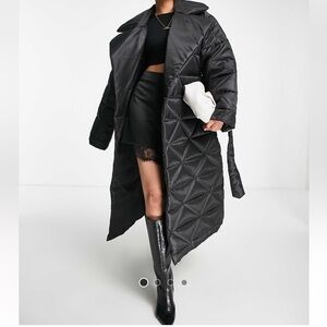 Oversized ASOS DESIGN nylon quilted maxi puffer coat in black